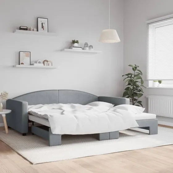 Daybed med udtræk 100x200 cm stof - Lysegrå