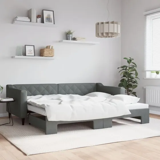 Daybed med udtrk 90x200 cm - mrkegr stof
