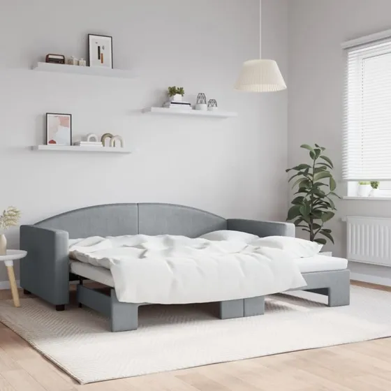 Daybed med udtræk 90x190 cm - Stof lysegrå