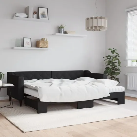 Daybed med udtræk og madras 80x200 cm - sort stof