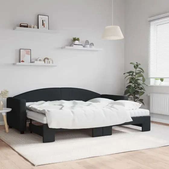 Daybed med udtræk & madras 80x200 cm – sort stof