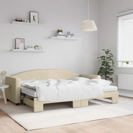 Daybed med udtrk og 2 skummadrasser 80x200 cm - creme