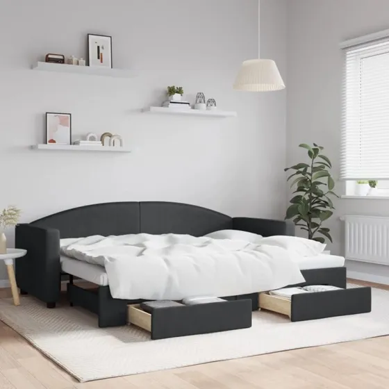 Daybed med udtrk og skuffer 80x200 stof - Sort