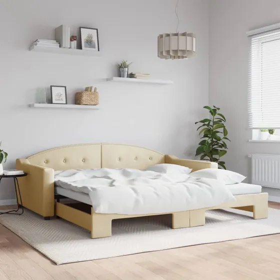 Daybed med udtrk 100x200 cm i creme stof