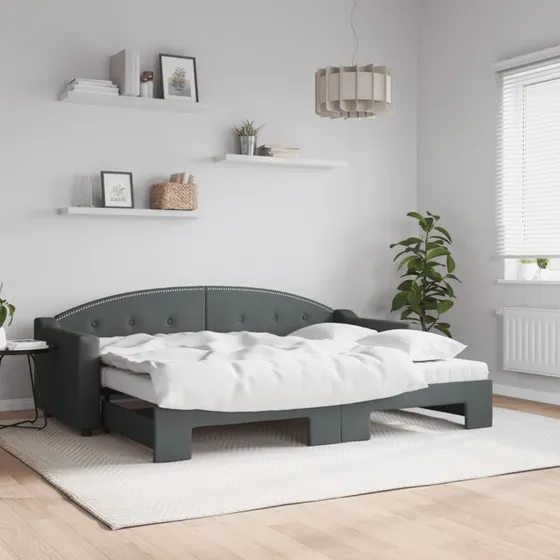 Daybed med udtrk og skummadras 80x200 cm - mrkegr