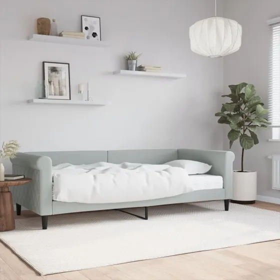 Daybed med madras 90x200 cm velour lysegrå