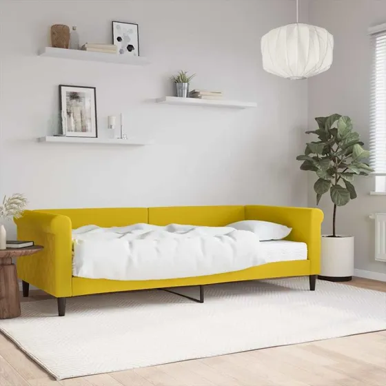 Daybed 90x200 cm i gul velour med madras
