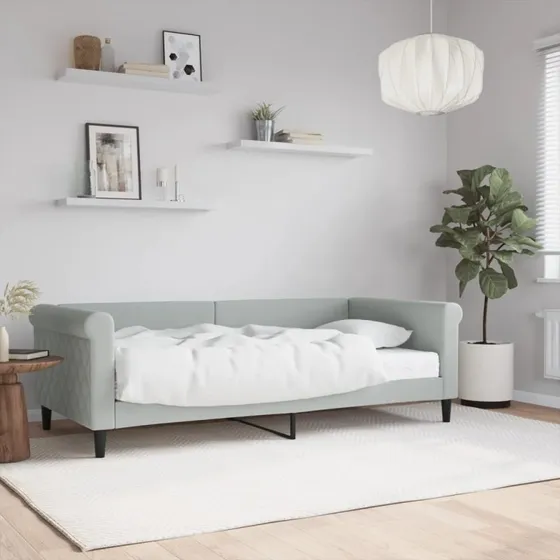 Daybed med madras 90x190 cm i lysegr velour