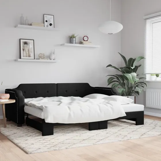 Daybed med udtrk 90x200 cm - sort stof