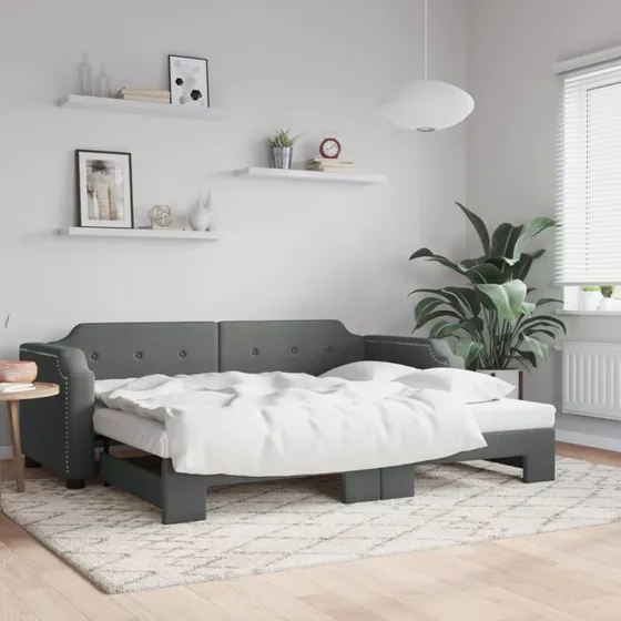 Daybed med udtrk 100x200 cm - mrkegr stof