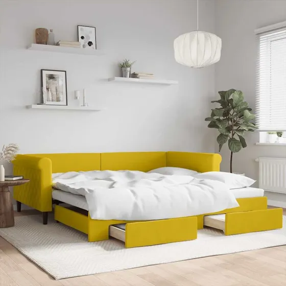 Daybed med udtræk og skuffer 100x200 cm - Gul velour