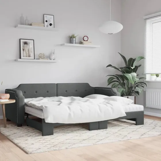 Daybed med udtrk og madras 90x200 cm - mrkegr