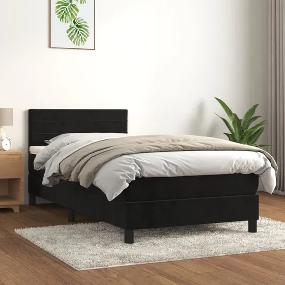 Kontinentalseng 90x190 cm i sort fløjl med madras