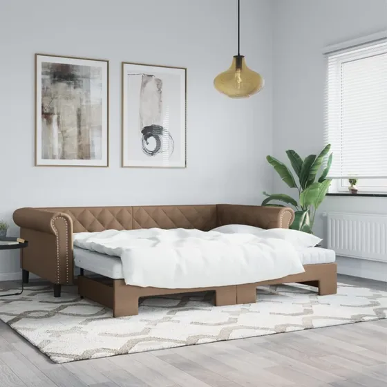Daybed med udtrk 90x200 cm - kunstlder cappuccino