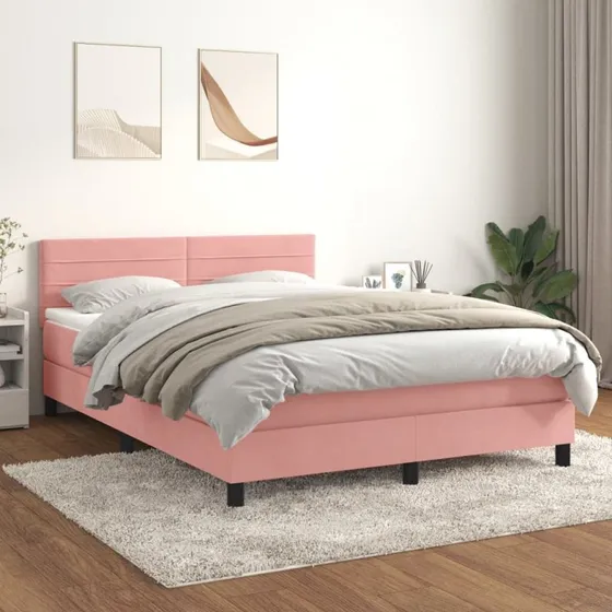 Kontinentalseng 140x190 cm i lyserød fløjl med pocketmadras