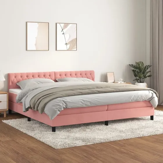 Kontinentalseng 200x200 cm med pocketmadras i lyserød fløjl