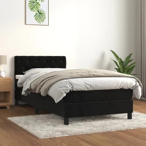 Kontinentalseng 80x200 cm i sort fløjl med pocketmadras