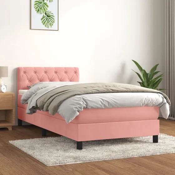 Kontinentalseng 80x200 cm med madras - lyserød fløjl