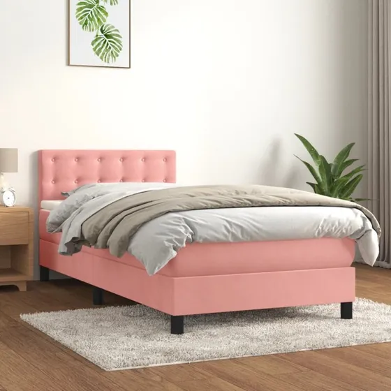 Kontinentalseng 90x190 cm i pink fløjl med pocketmadras