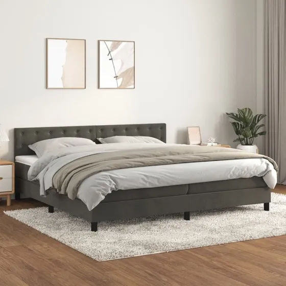 Kontinentalseng 200x200 cm i mørkegrå fløjl med pocketmadras