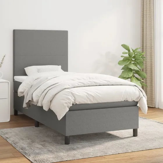 Kontinentalseng 90x200 cm med pocketmadras – mørkegrå stof
