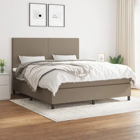 Kontinentalseng 180x200 cm i gråbrun stof med pocketmadras