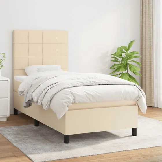 Kontinentalseng 80x200 cm i creme stof med pocketmadras
