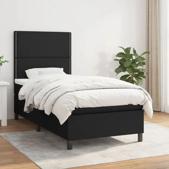 Kontinentalseng 90x200 cm med pocketmadras, sort stof