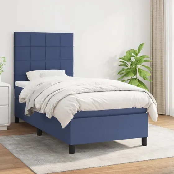 Kontinentalseng 90x200 cm med pocketmadras - Blå