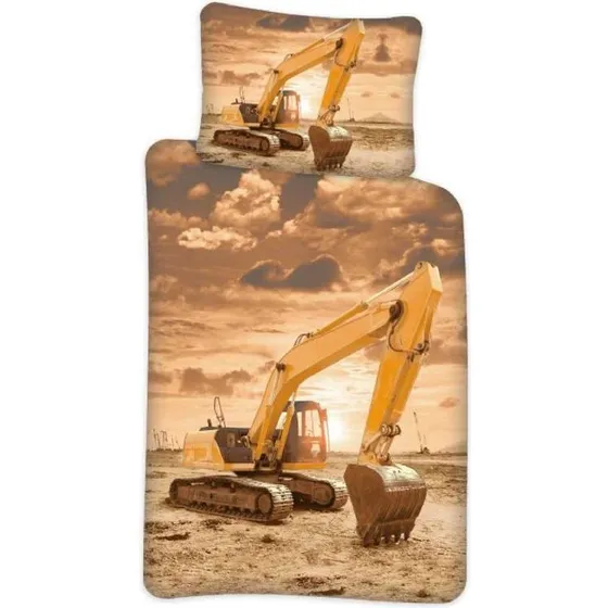 Ukendt mærke Junior sengetøj 100x140 cm - Gravemaskine, gul