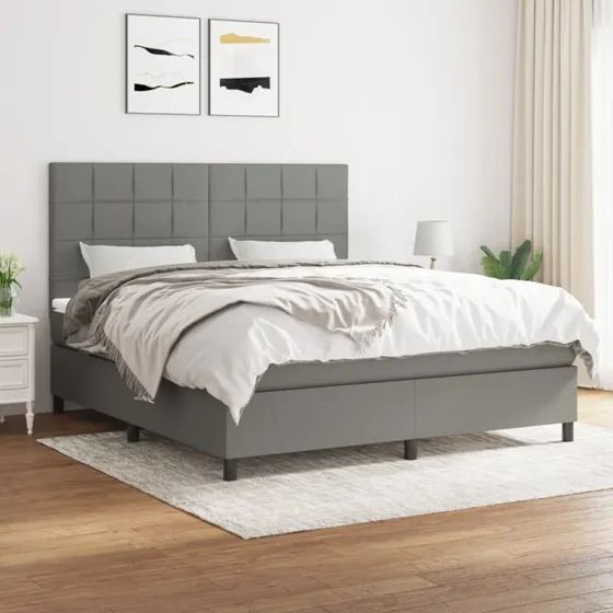 Kontinentalseng 180x200 med pocketmadras – mørkegrå stof