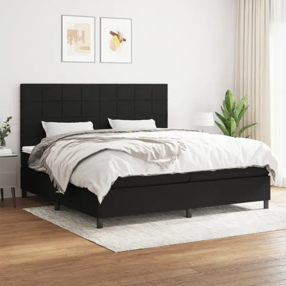 Kontinentalseng 200x200 cm med pocketmadras, sort stof