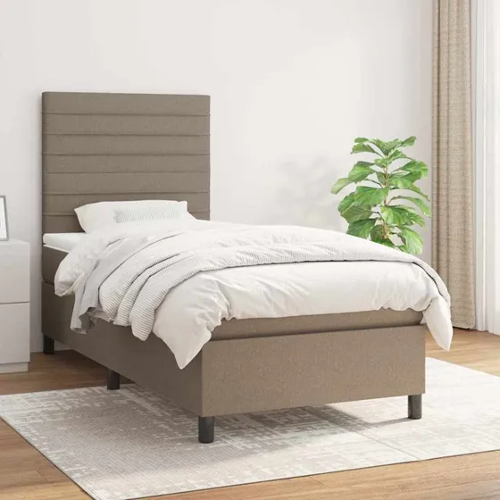 Kontinentalseng 90x190 cm med madras - gråbrun stof