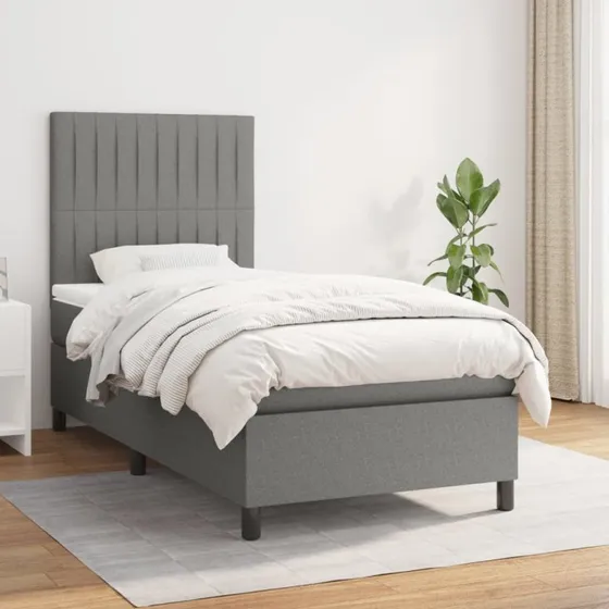 Kontinentalseng 90x200 cm med pocketmadras - mørkegrå stof