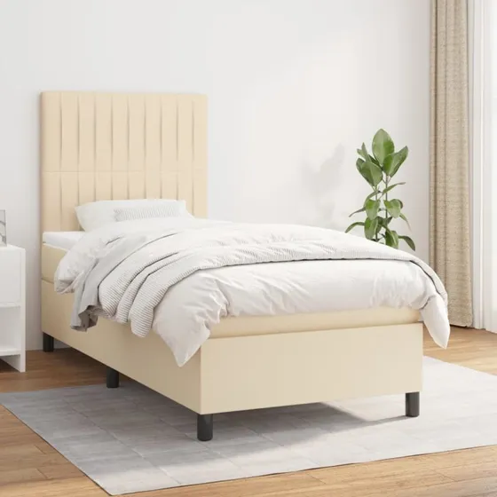 Kontinentalseng 90x200 cm i creme stof med pocketmadras