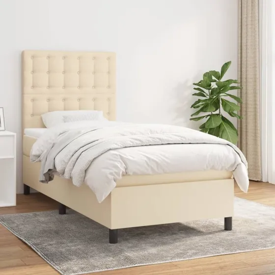 Kontinentalseng 80x200 cm i creme stof med pocketmadras