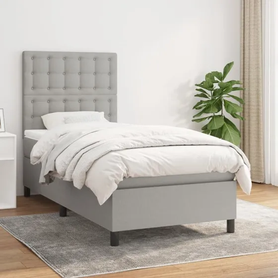 Kontinentalseng 90x190 cm med madras - Lysegrå stof