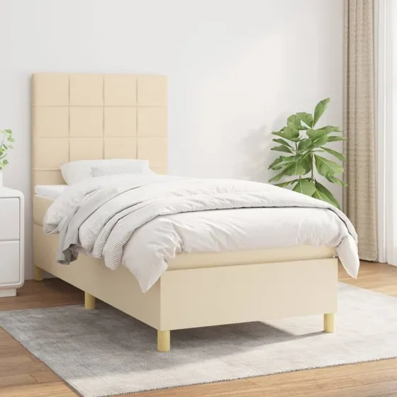 Kontinentalseng 80x200 cm i creme stof med pocketmadras