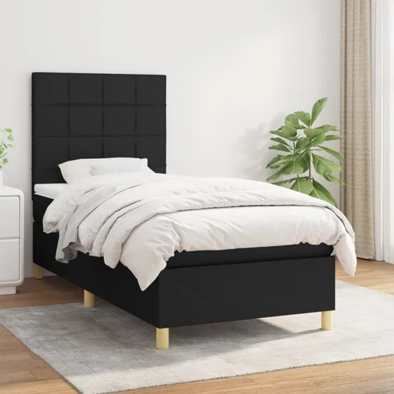 Kontinentalseng 90x190 cm i sort stof med pocketmadras