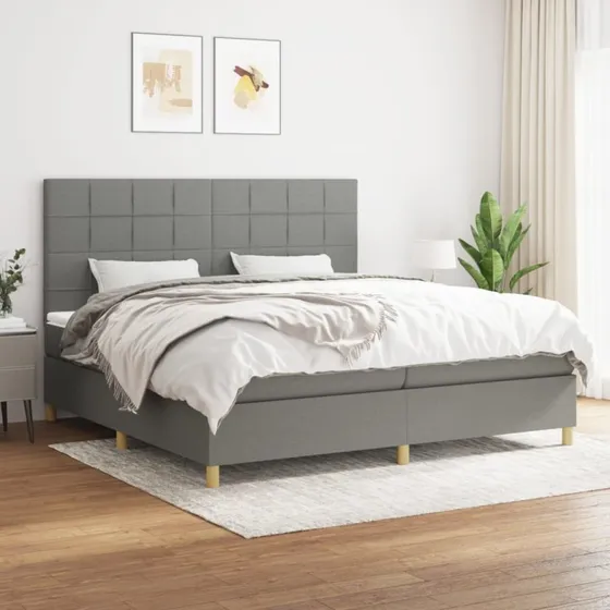 Kontinentalseng 200x200 cm i mørkegråt stof