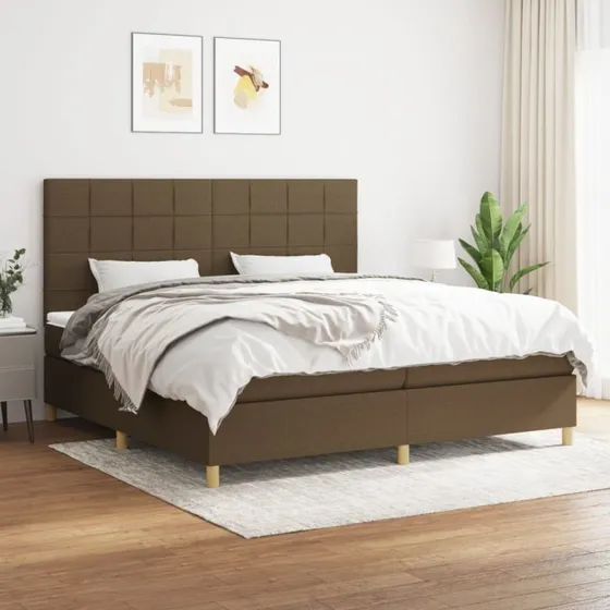 Kontinentalseng 200x200 cm - mørkebrun stof med pocketmadras