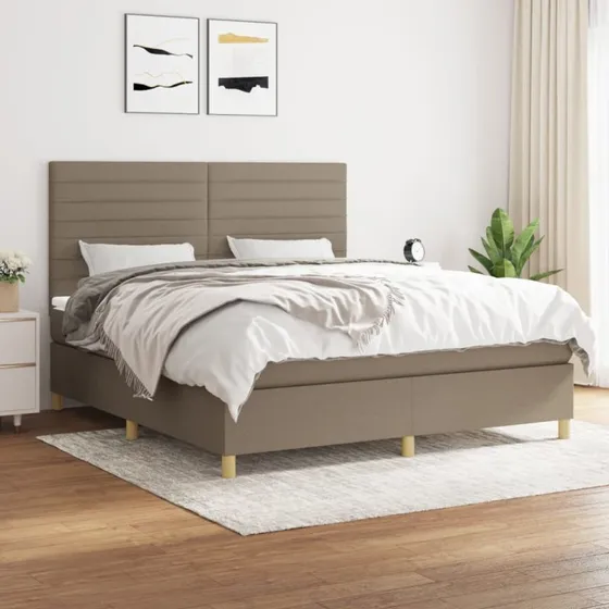 Kontinentalseng 180x200 cm i gråbrunt stof med pocketmadras