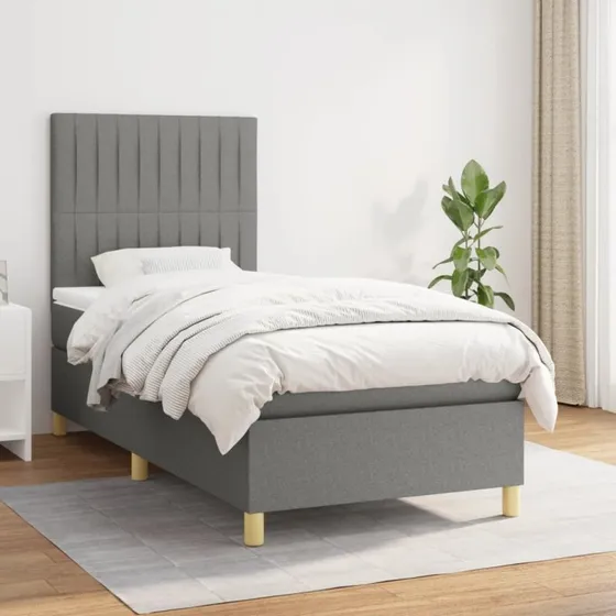 Kontinentalseng 90x200 cm med pocketmadras - mørkegrå stof