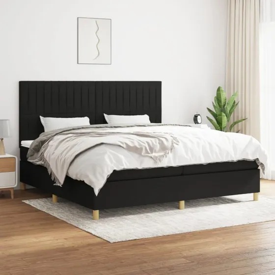 Kontinentalseng 200x200 cm i sort stof med pocketmadras
