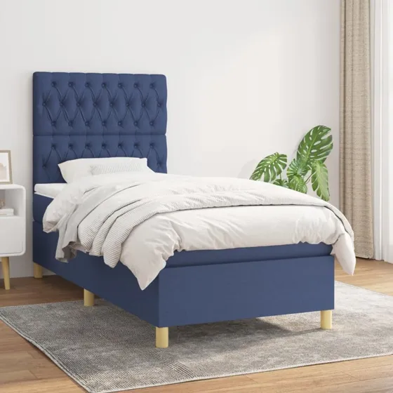 Kontinentalseng 100x200 cm med madras – blå stof