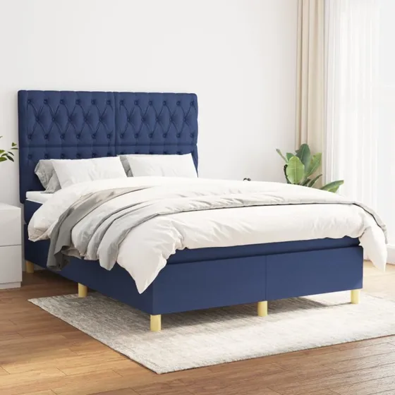 Kontinentalseng 140x200 med pocketmadras – blå stof