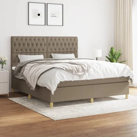 Kontinentalseng 180x200 cm i gråbrunt stof med pocketmadras