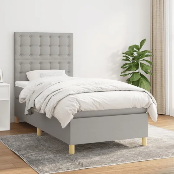 Kontinentalseng 100x200 cm med pocketmadras - lysegrå