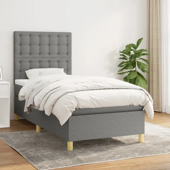 Kontinentalseng 100x200 cm med pocketmadras, mørkegrå stof