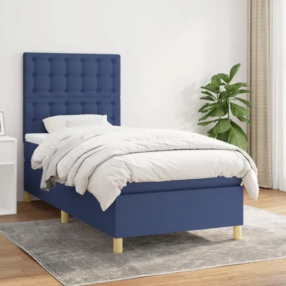 Kontinentalseng 100x200 cm med madras – Blå stof